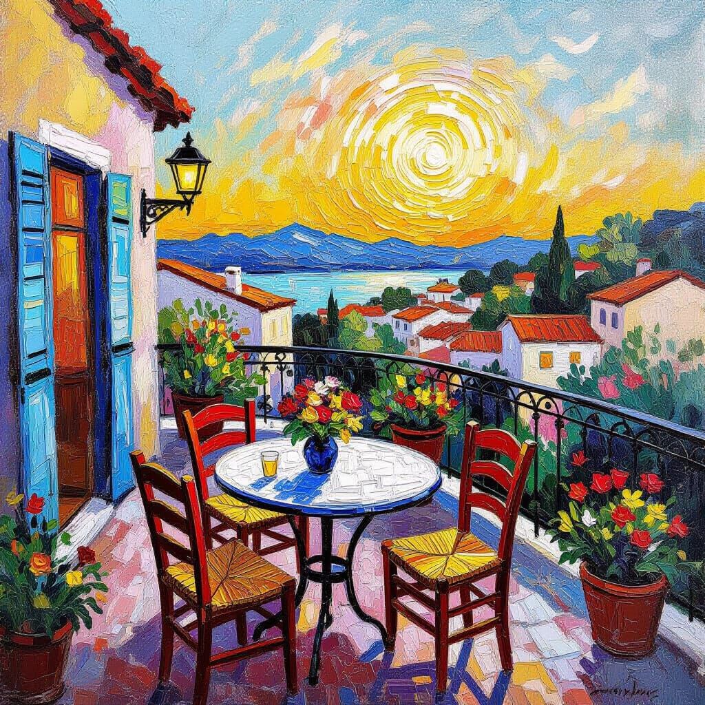 Neo-Impressionist Morning on Terrace