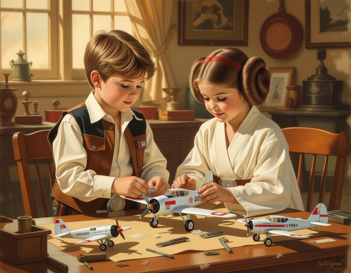 Han Solo and Princess Leia Build Airplanes in Pin-Up Style
