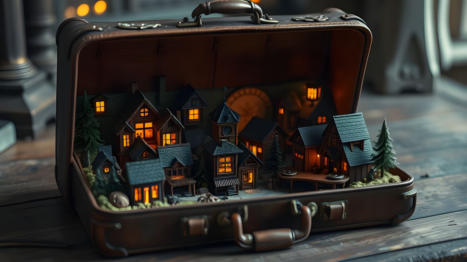 Tiny Village Inside an Old Suitcase
