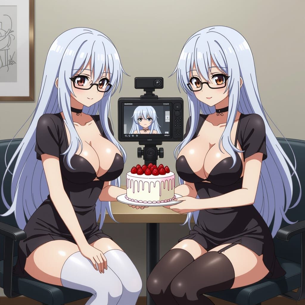 Anime Women Livestream Comparison with Exaggerated Expressio...