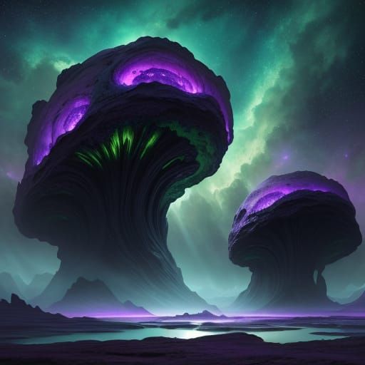 Alien Planet Concept Art with Ethereal Glowing Flora