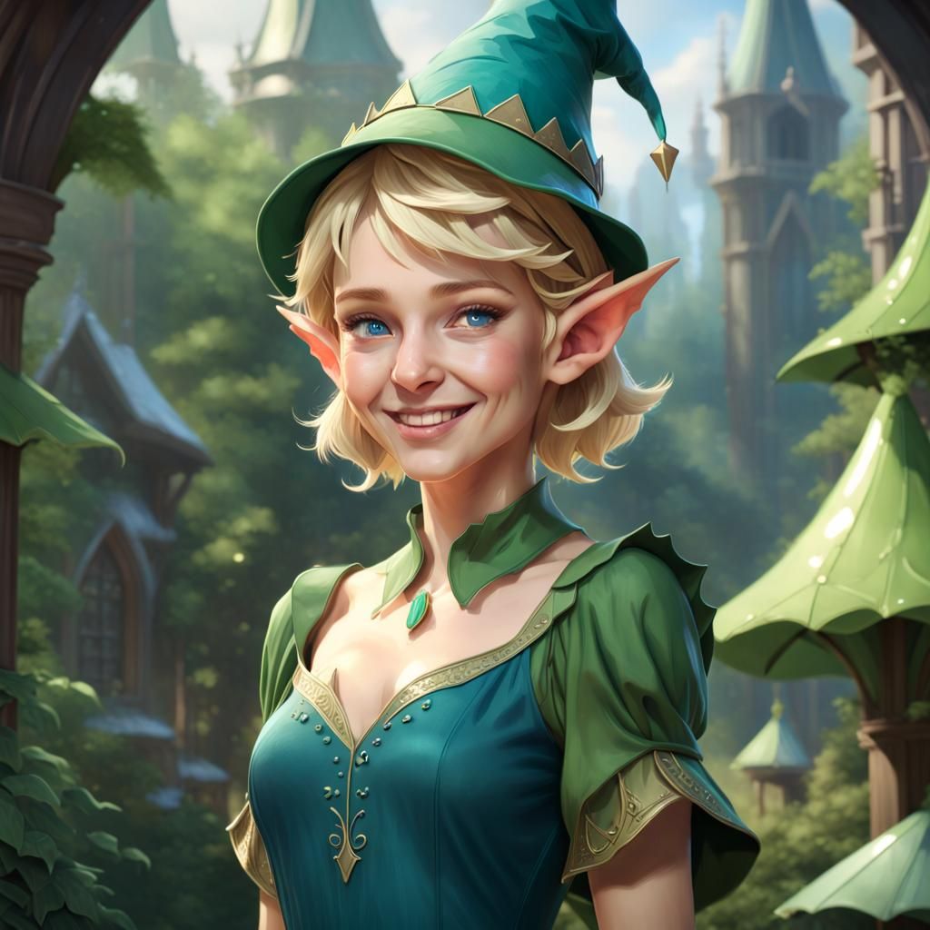 Smiling Elf Portrait in Hyperdetailed Fantasy Art