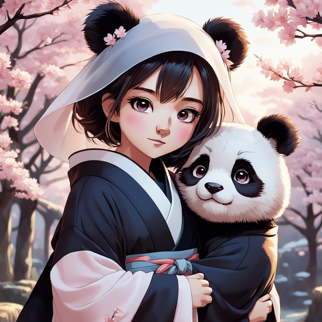 Charming Chibi Panda Couple in Anime Style