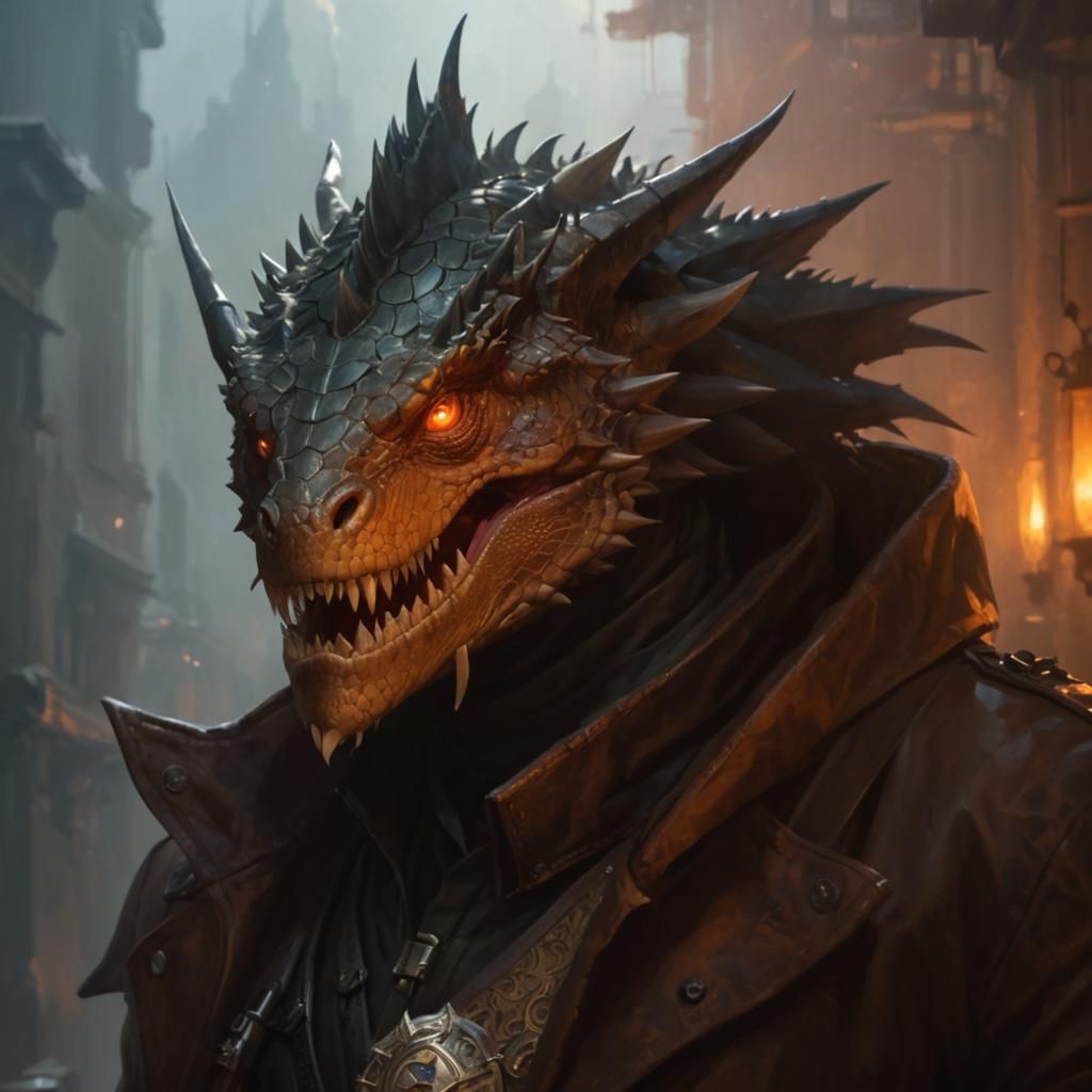 Reptilian Sci-Fi Mercenary Portrait in High Fantasy Style