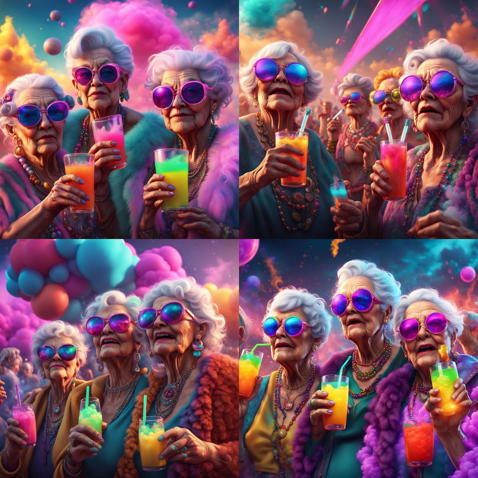 Grannies Rave with Colorful Drinks and Vapes