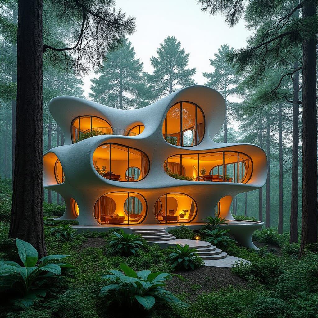 Biophilic Geometry House in Lush Forest