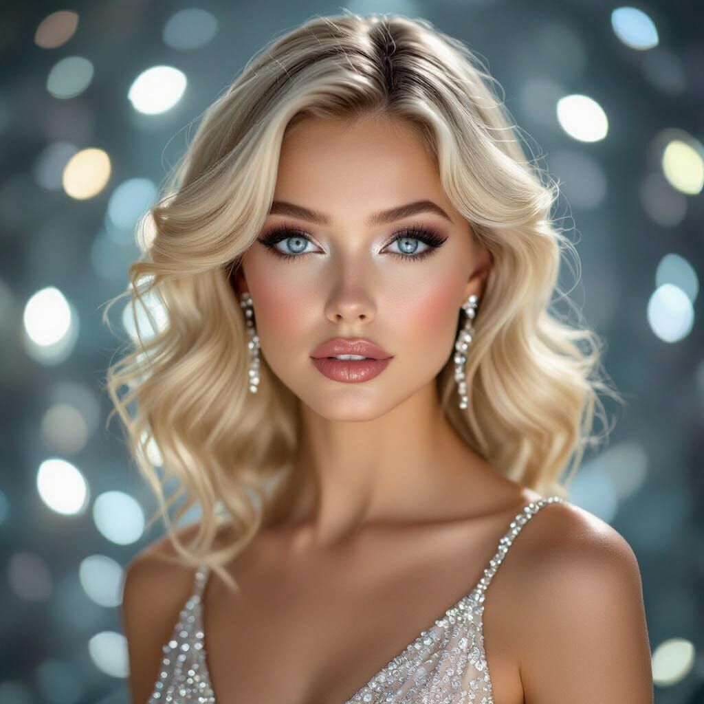 Elegant Portrait of a Blonde Woman with Bokeh