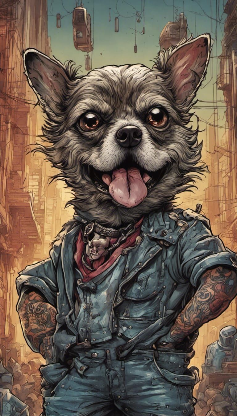 Tough Chihuahua Gang Leader in Inkpunk Style