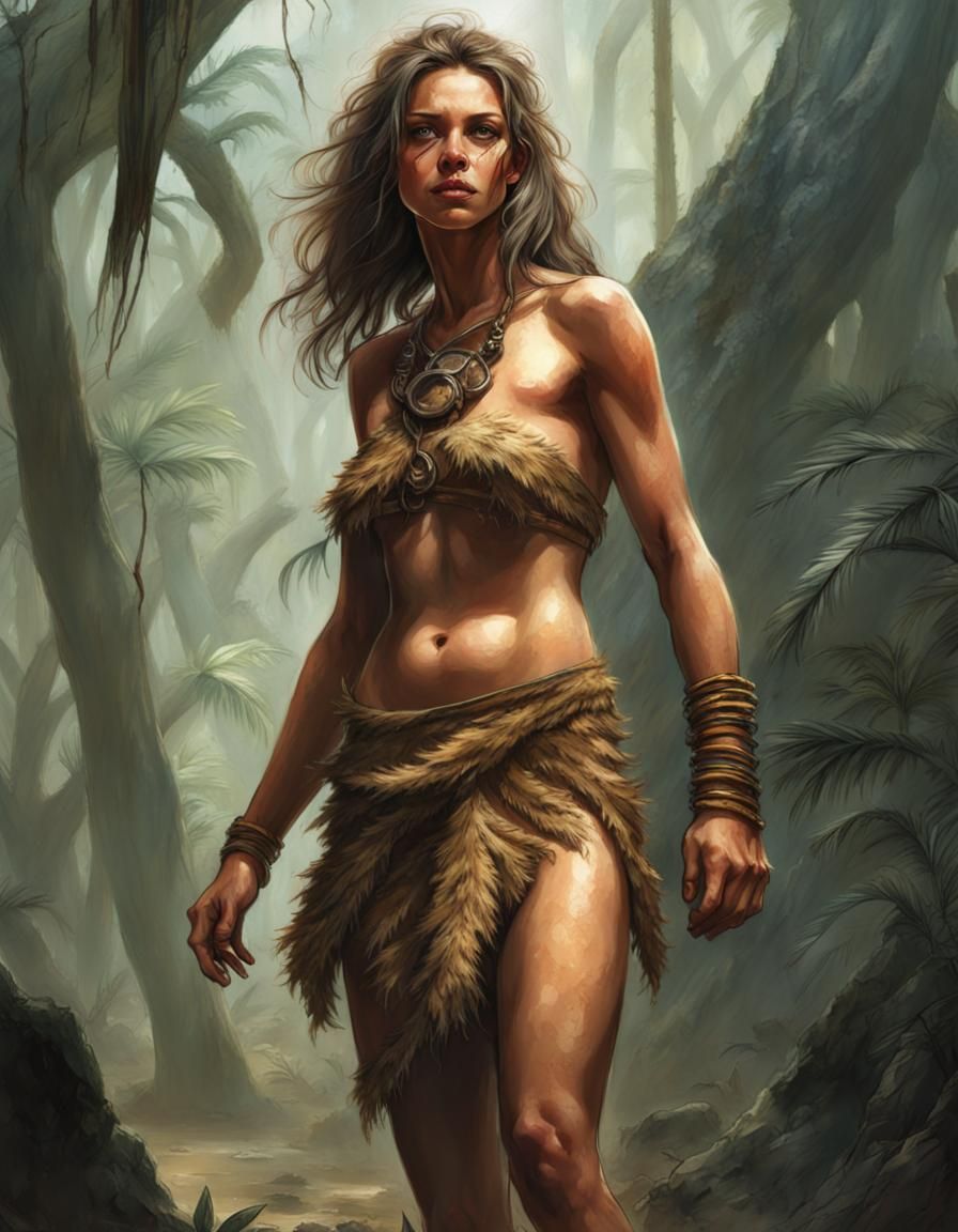 Cavewoman Portrait in Prehistoric Jungle