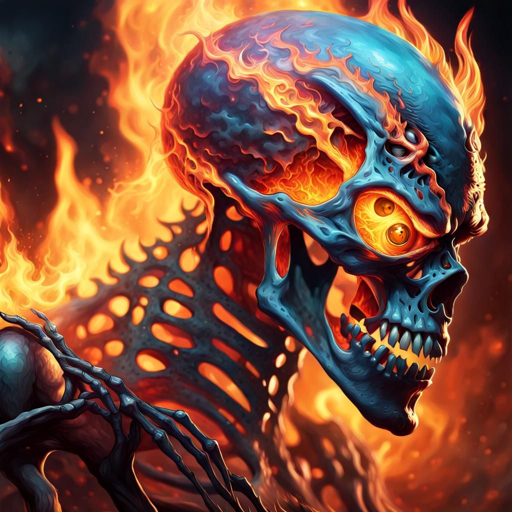 Flaming Alien Skeleton Demon in Hell Arena