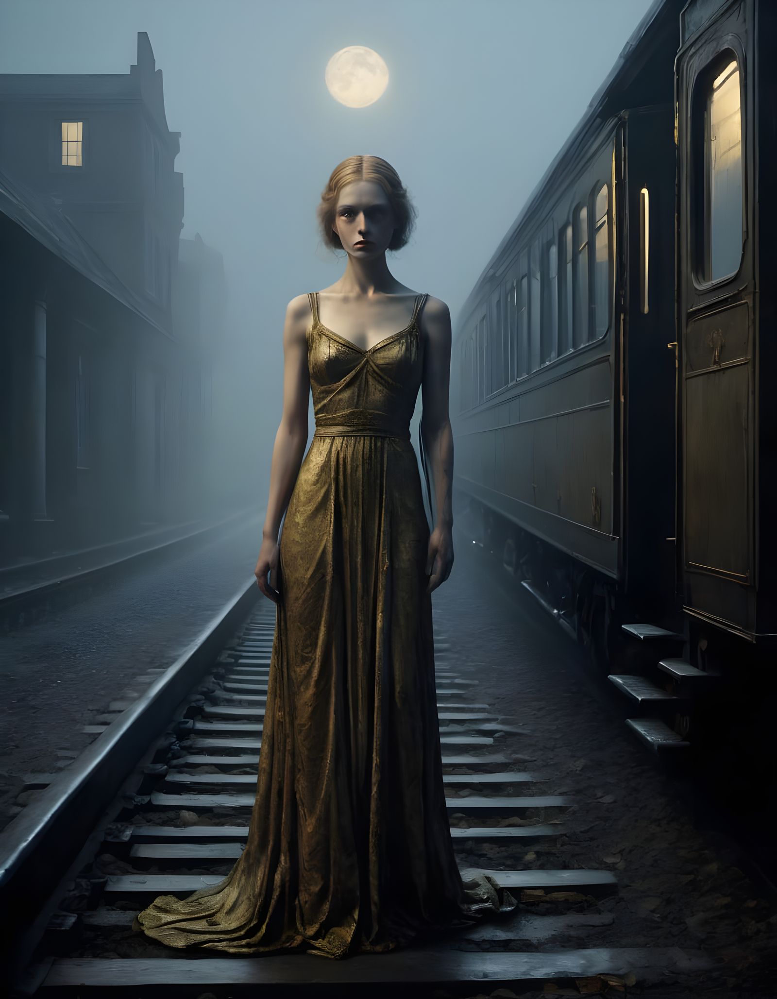 A Woman Waits in a Desolate Nighttime Landscape