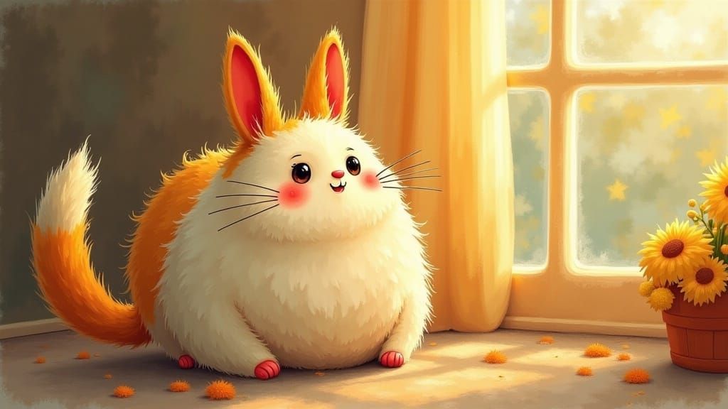 Adorable Fluffy Cat Illustration in Children's Book Style