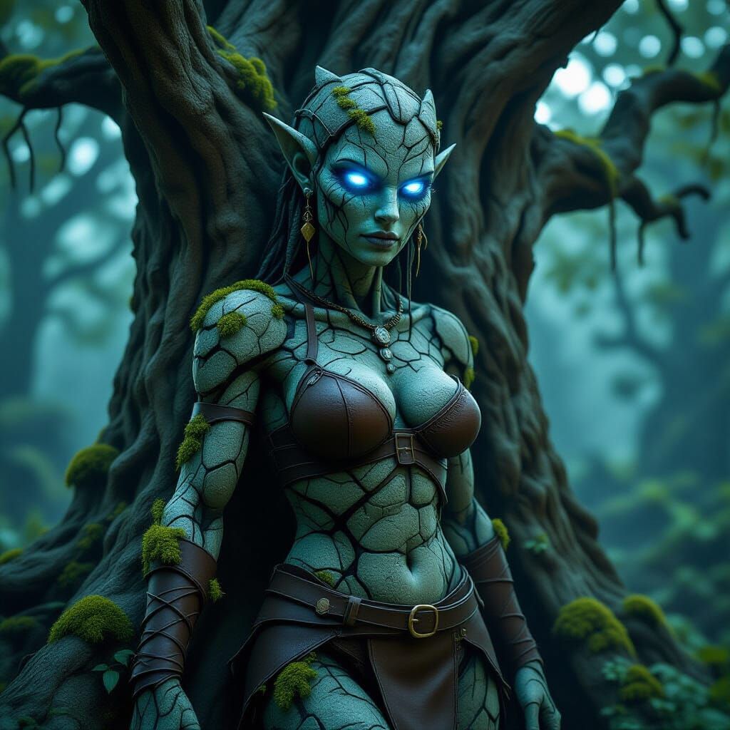 Stone Golem in Enchanted Forest, 3D Rendered Scene