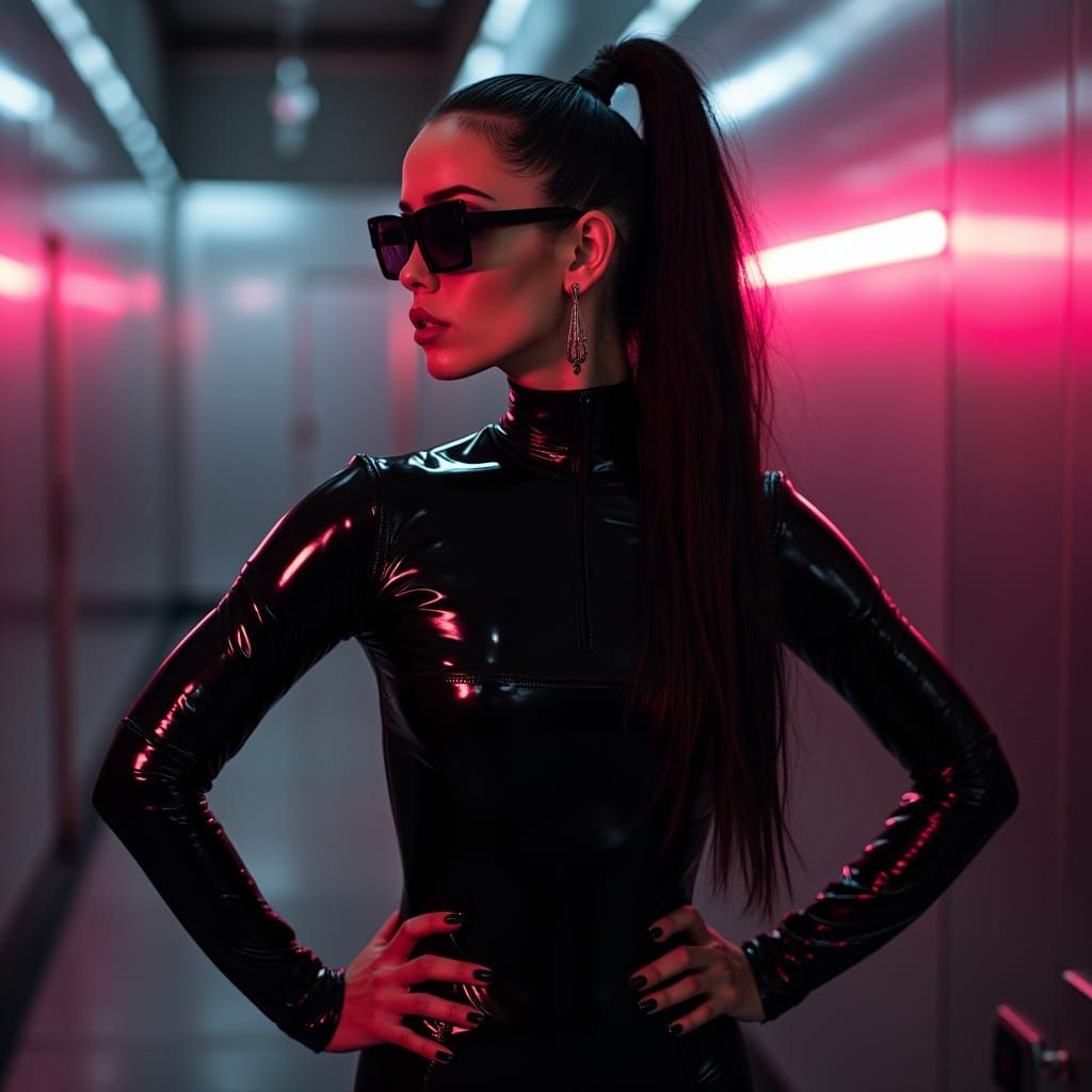 Cyberpunk Latex Figure with Vaporwave Glow