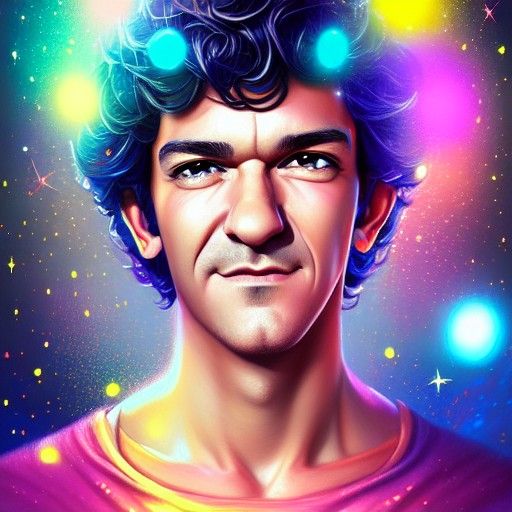 Young Antonio Banderas Portrait with Luminous Sparkles
