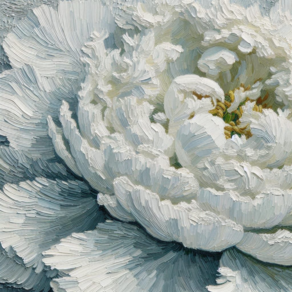 Whimsical Post-Impressionist White Peony in Abstract Brushst...