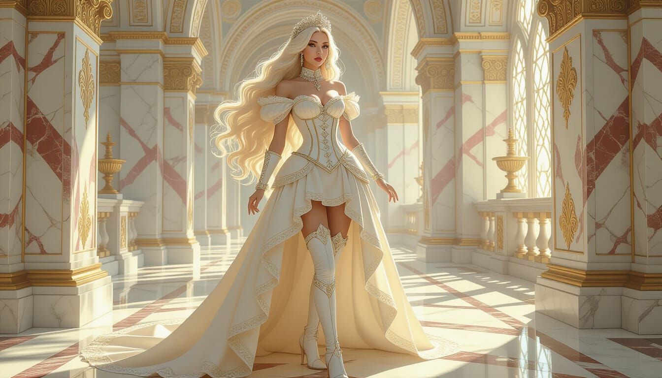 Steampunk Queen in Pastel Cream and Marble Chamber