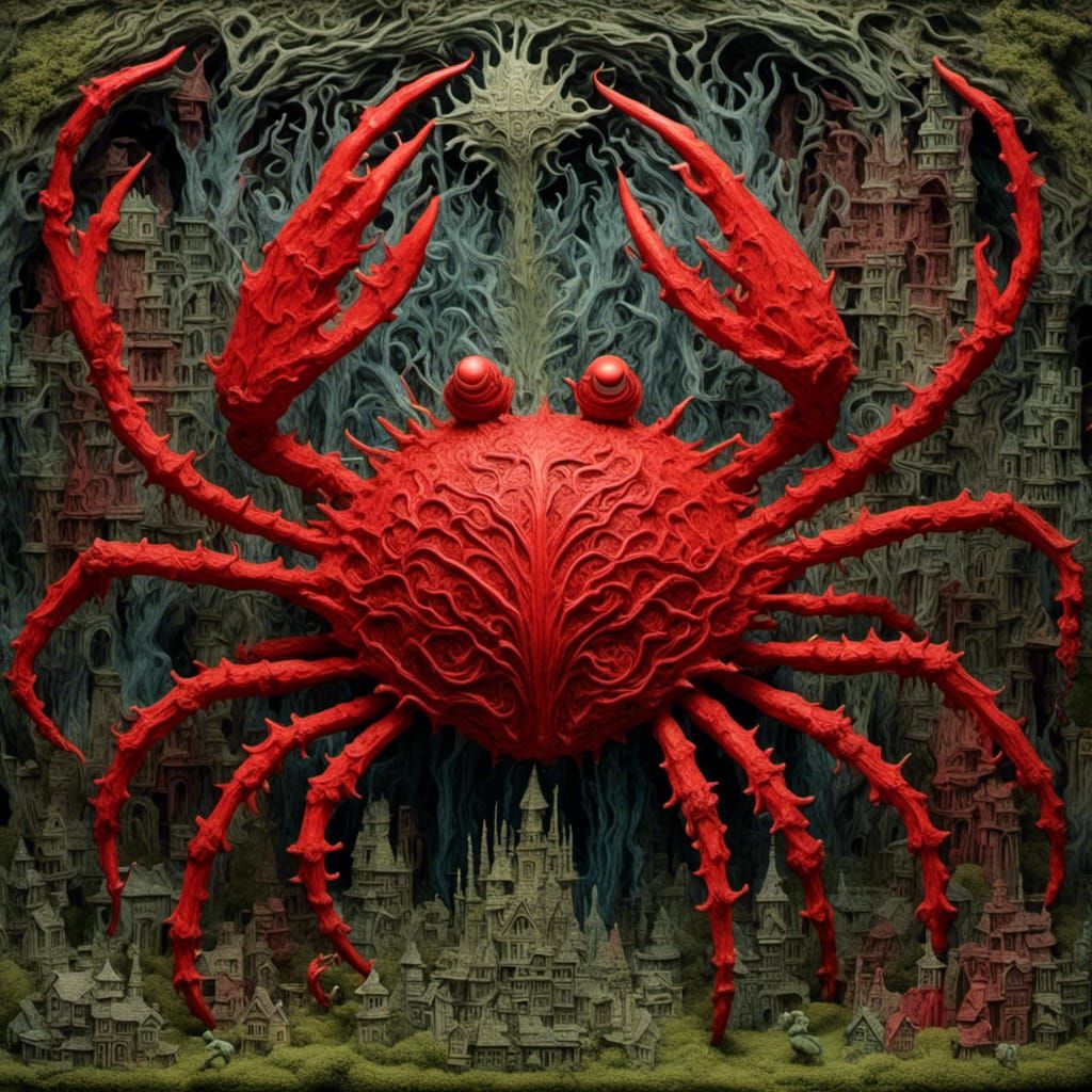 Psychedelic Furious Crab in Red Diorama