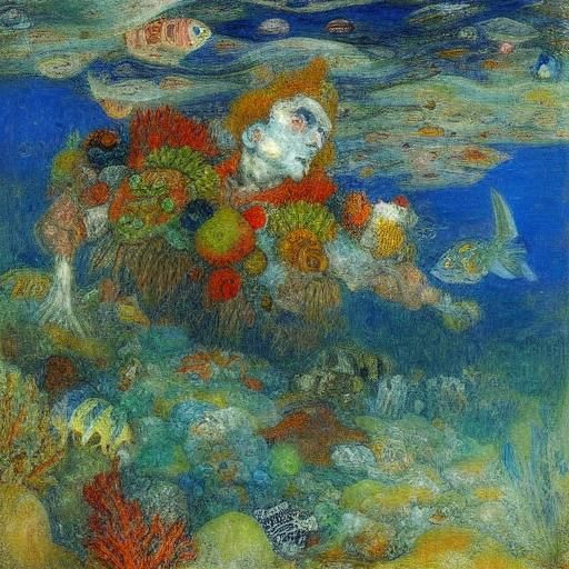 Sea Vampire and Coral Reef Home: Surreal Art