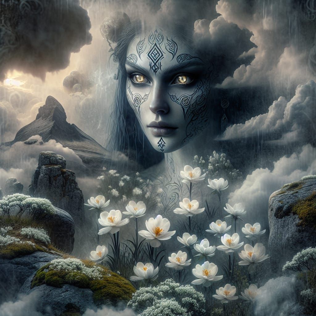 Dark fantasy, digital painting, double exposure, against the...