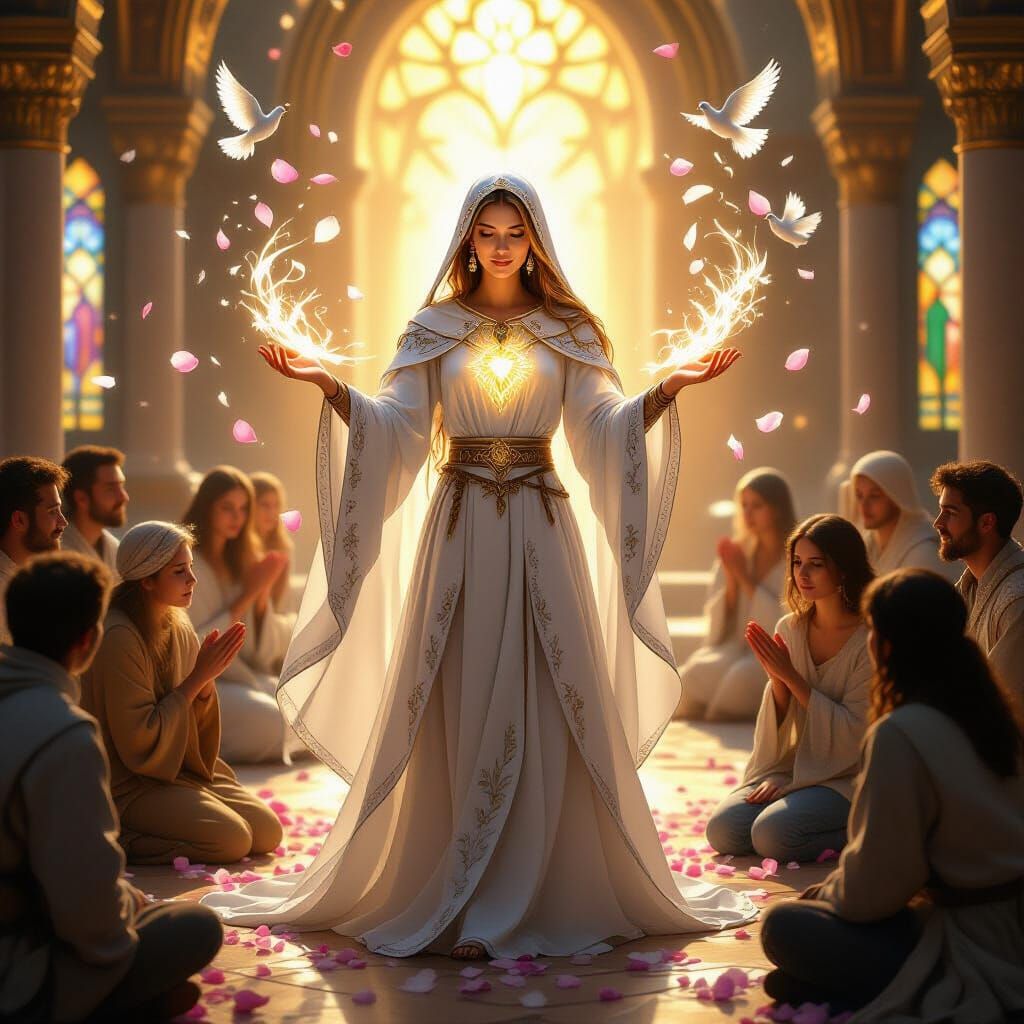 Serene Cleric Healer in Radiant Temple Courtyard