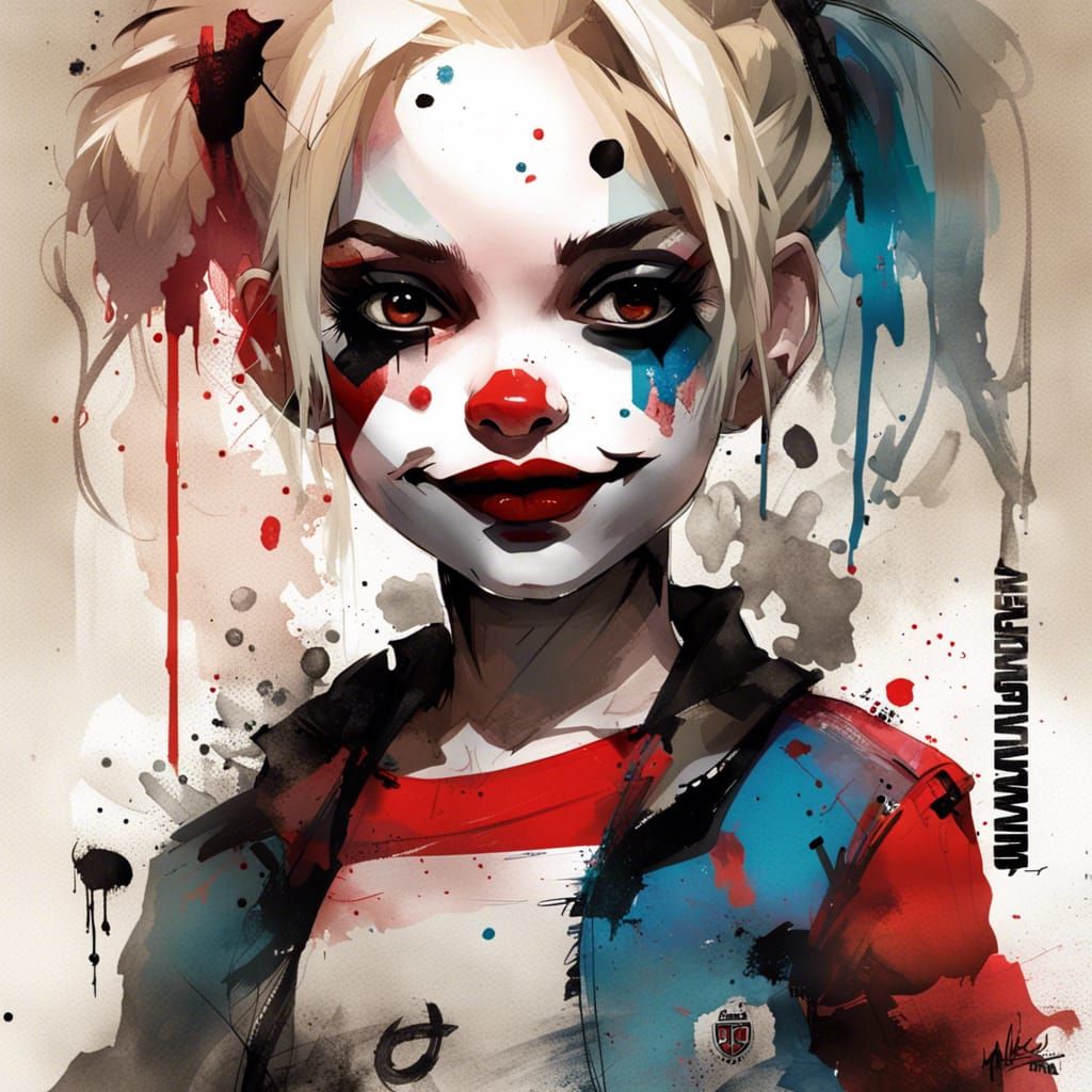 Chibi Harley Quinn Portrait in Splash Art Style