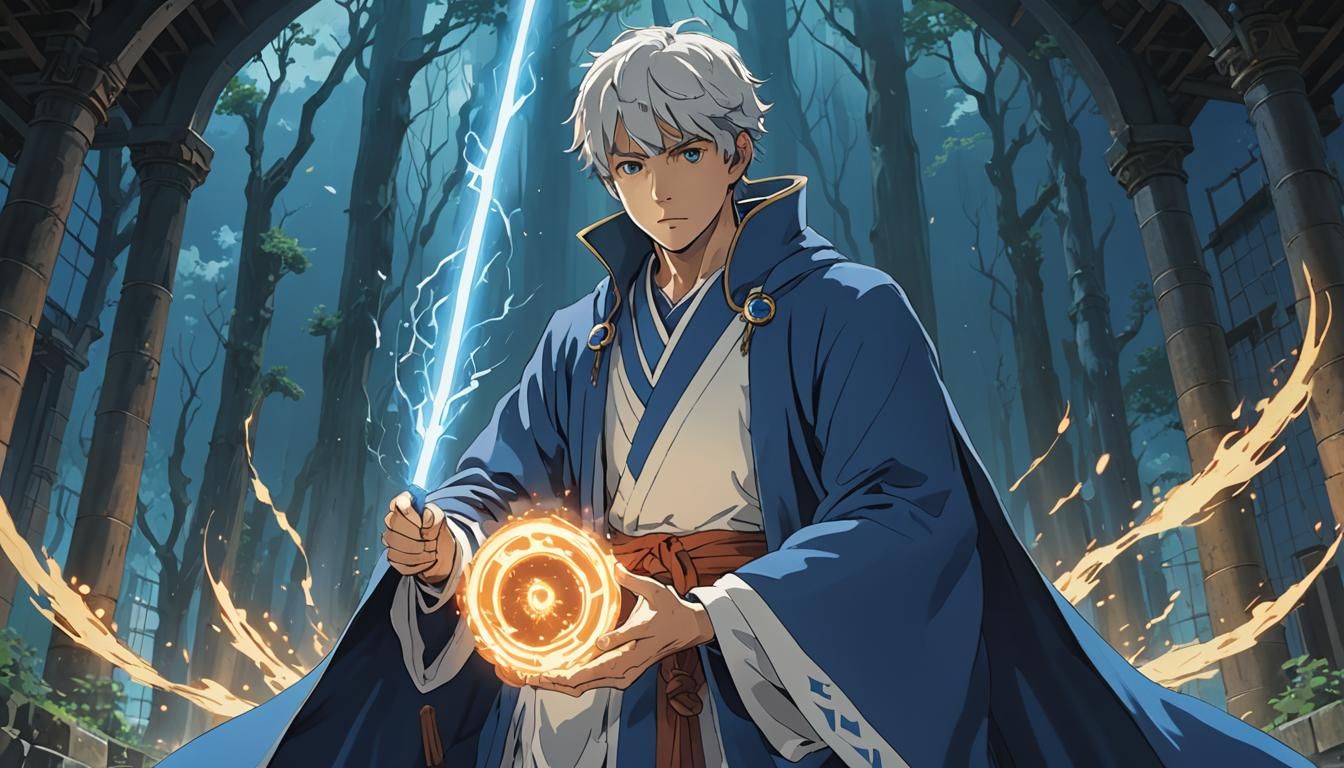 Warlock Summons Demon in Studio Ghibli Anime Style