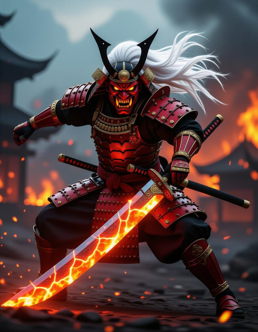 Crimson Oni Warrior Charging with Molten Greatsword