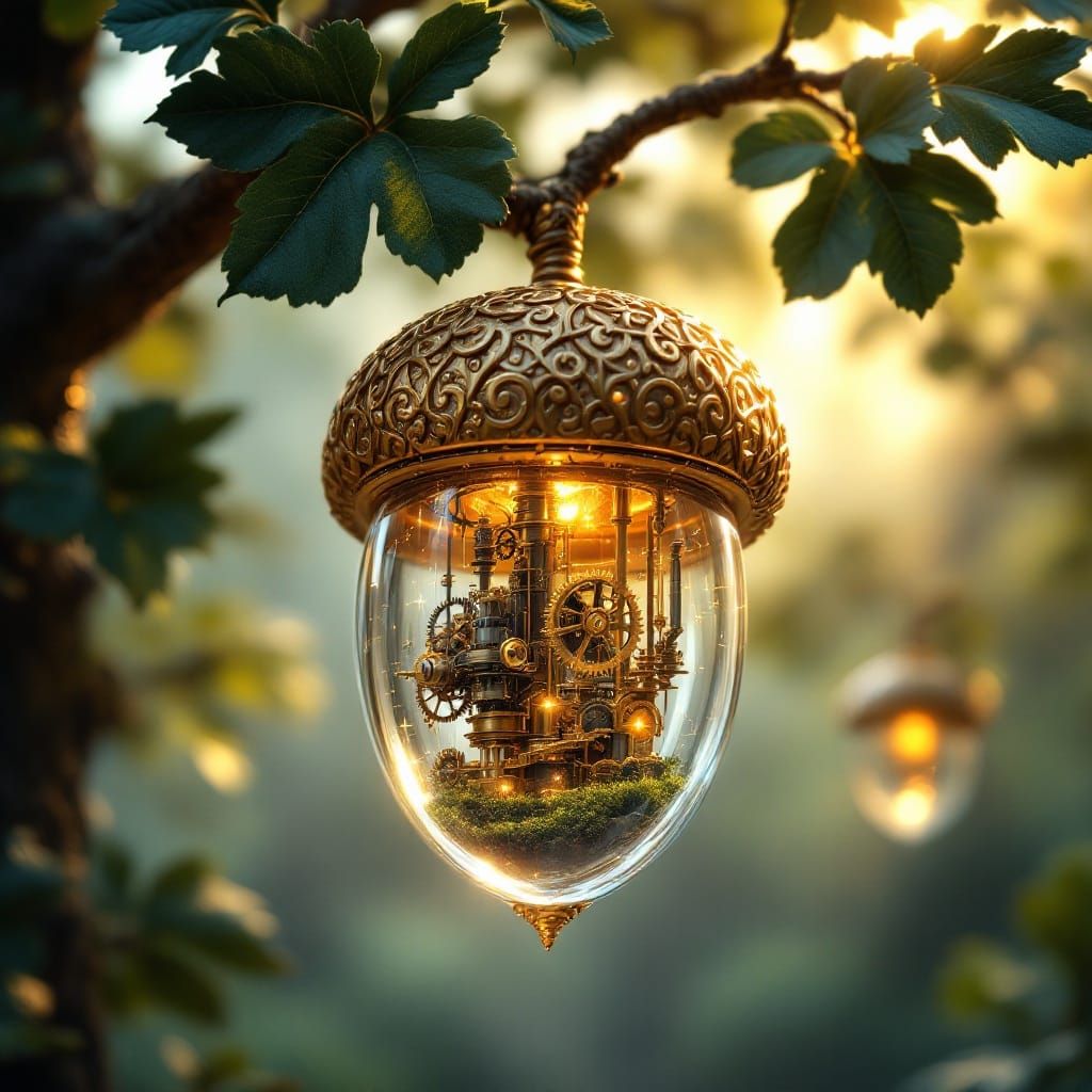 Enchanted Oak Tree with Steampunk Acorns