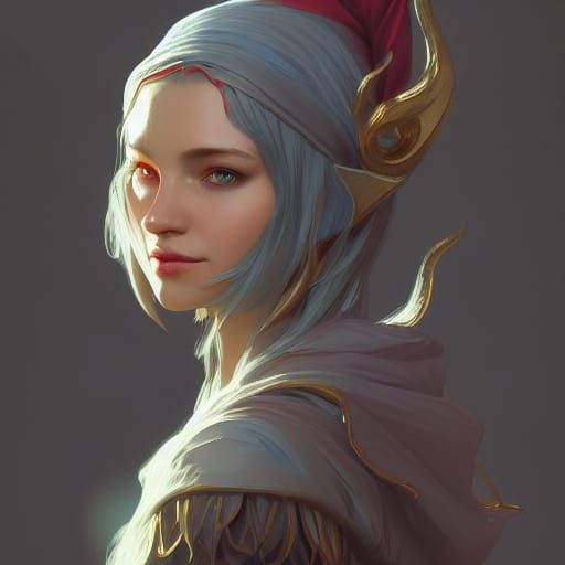 Detailed Elf Wizard Portrait in Art Nouveau Style