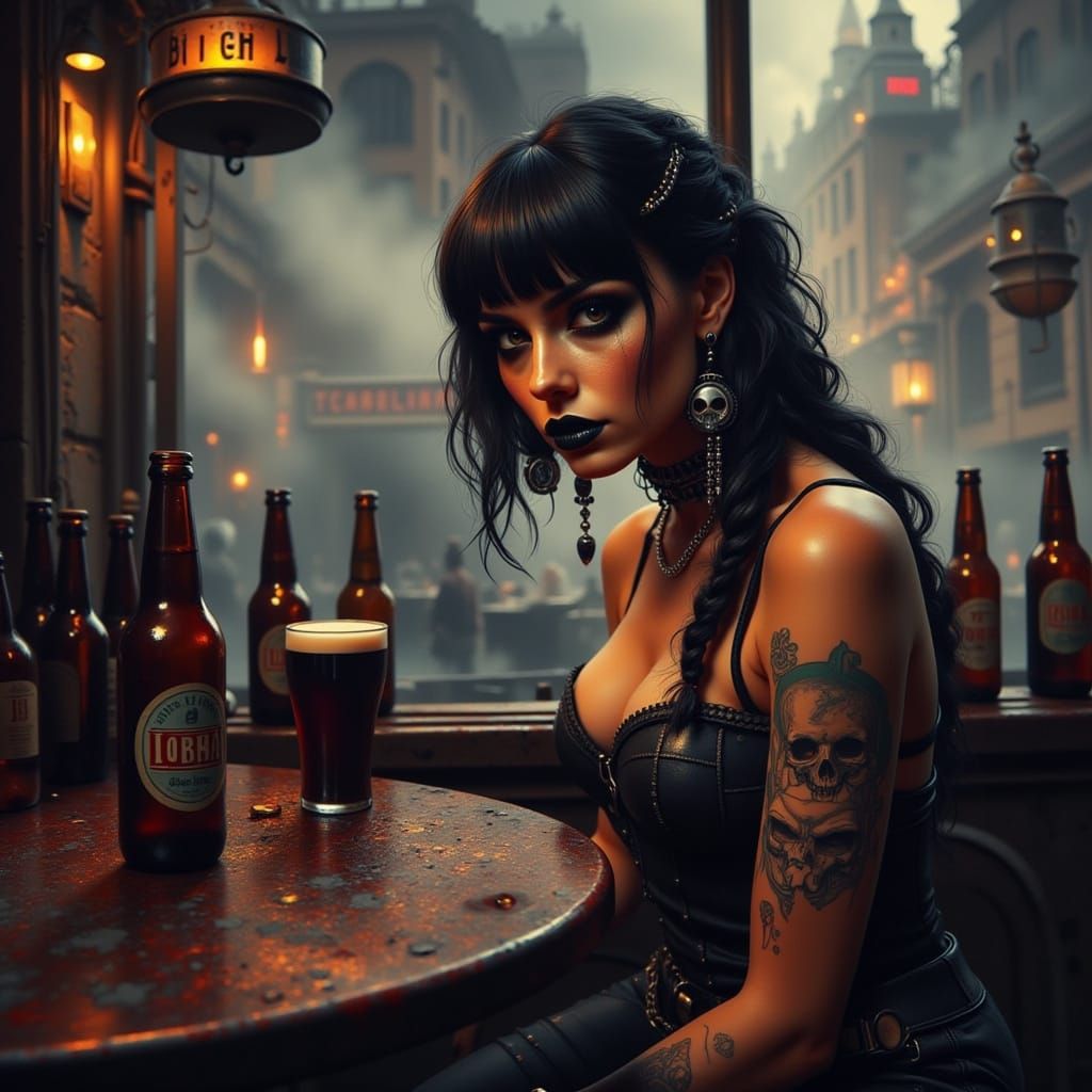 Gothic Steampunk Woman in Post-Apocalyptic City