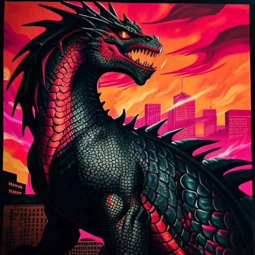 Black and Pink Dragon Roaring: Street Art Graffiti
