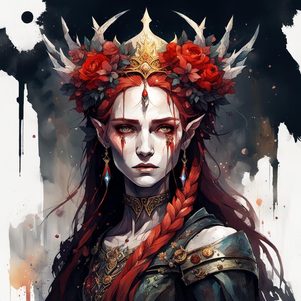Gothic Elf Queen in Sunlight: Dark Fantasy Art