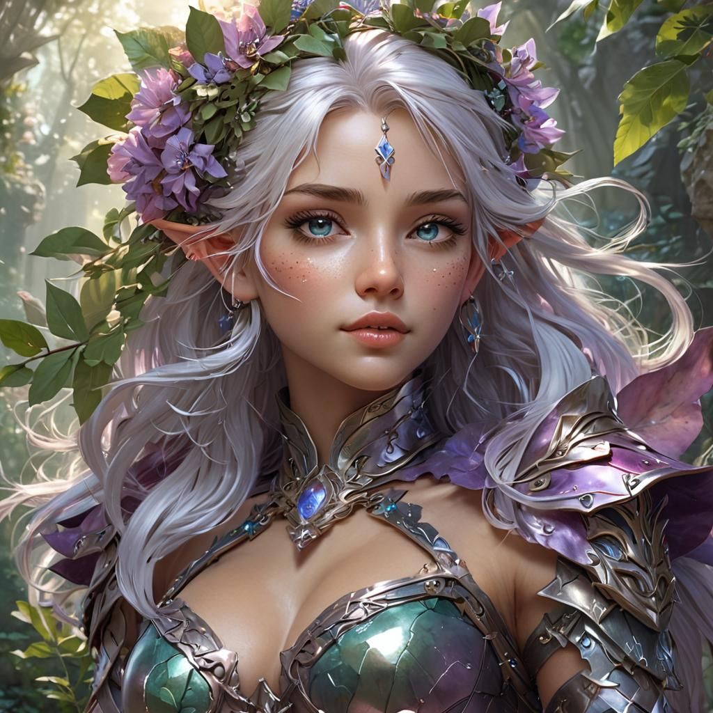 Elven Beauty in Fluorite Armor: Manga Style
