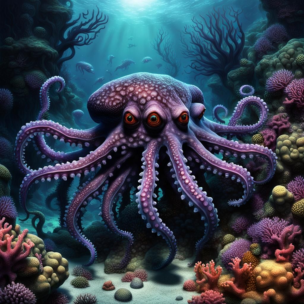 Brinecrawler: Detailed Matte Painting of a Tentacled Sea Cre...