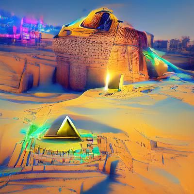 Egyptian Desert Ruins with All-Seeing Eye
