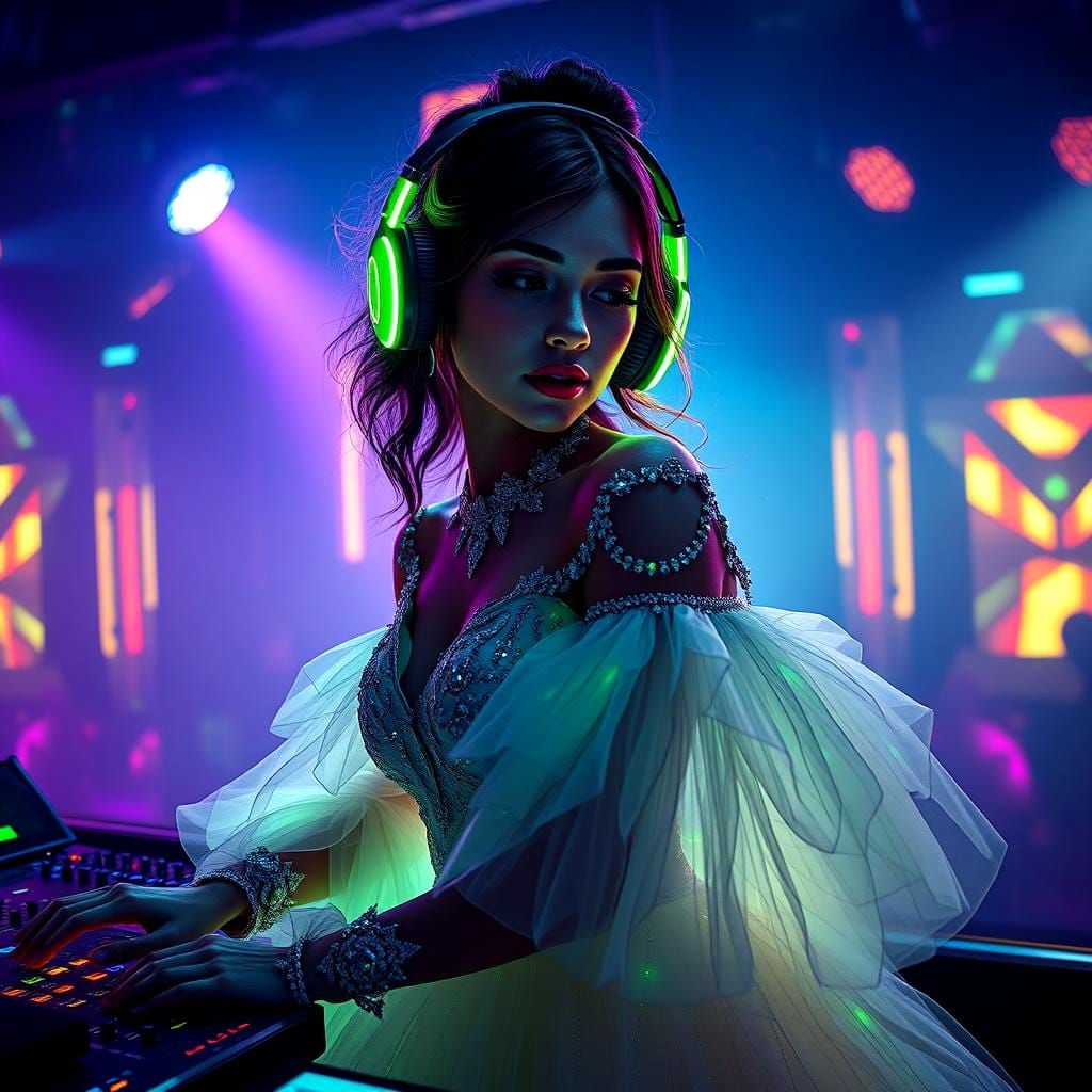 Female DJ in Bridal Gown, Fantasy Concept Art