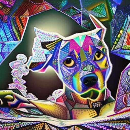 Geometric Crystal Dog in a Magical Cave