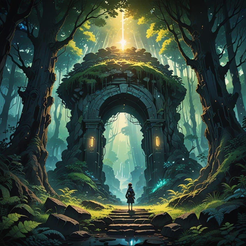 Whimsical Forest Portal in Vibrant Watercolor