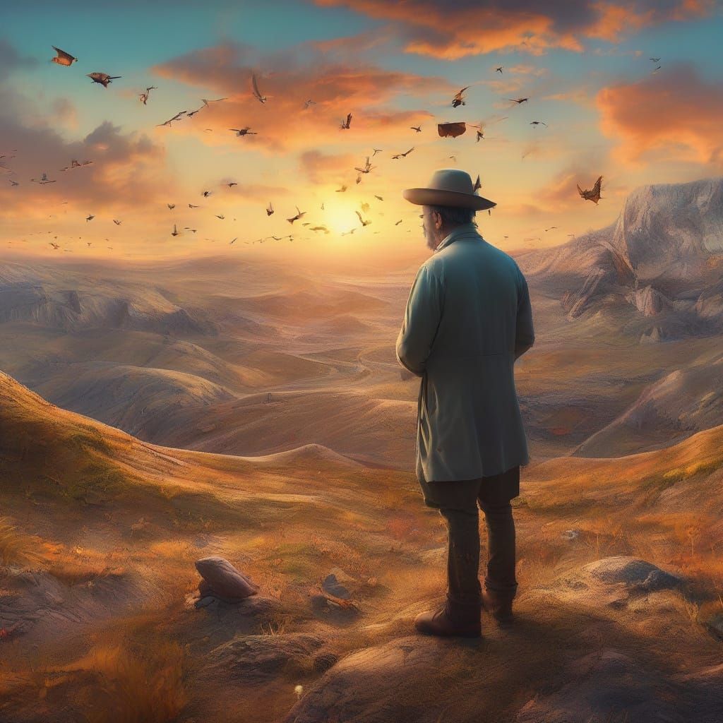 Photographer in Surreal Landscape as Digital Art