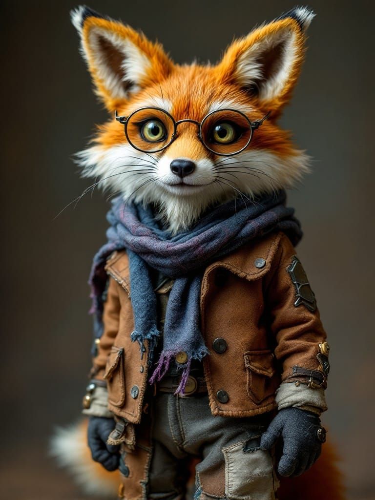 Stitched Doll Portrait of Fox Character in Motion