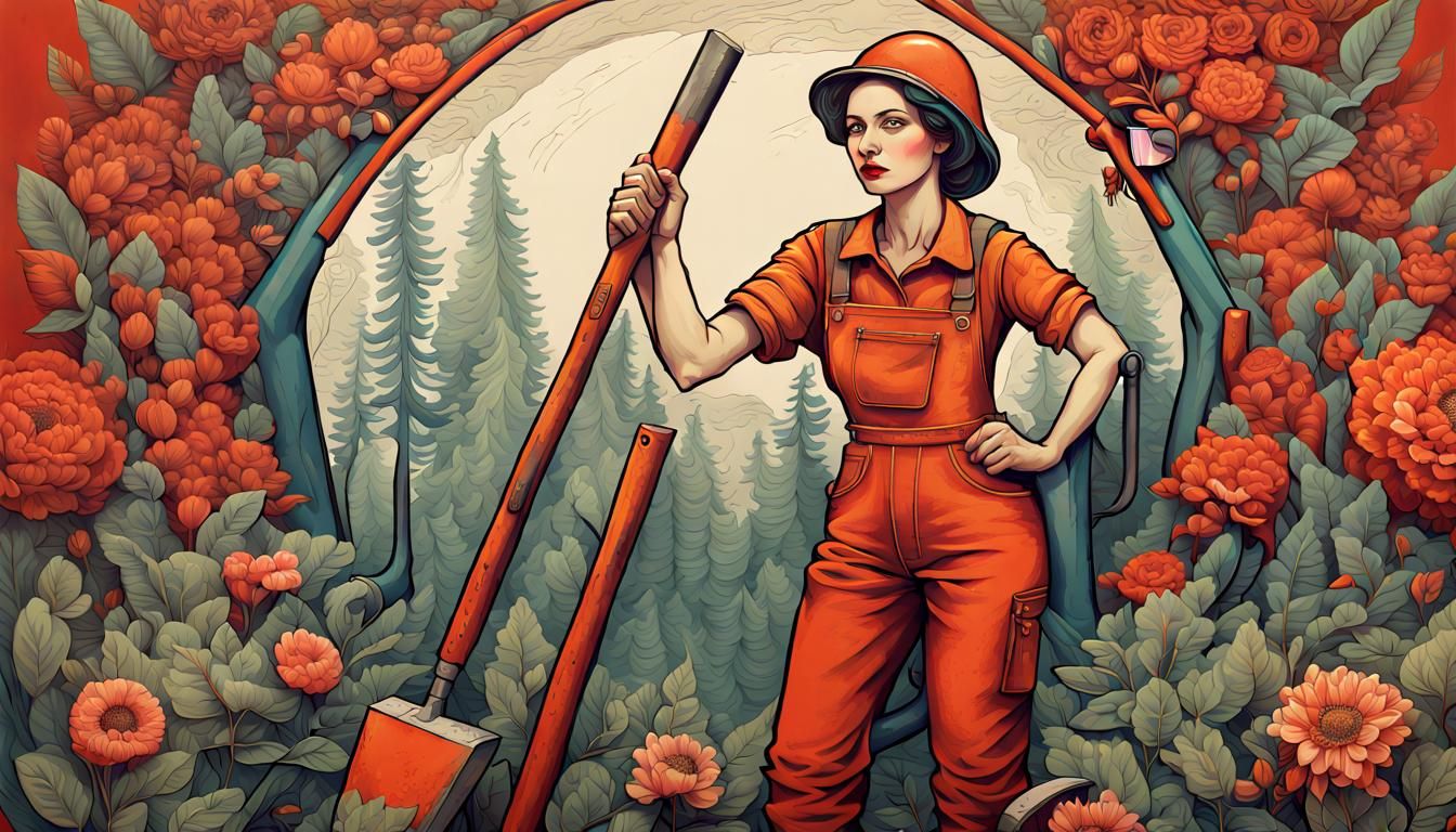 Woman with Sickle and Hammer in Soviet Style
