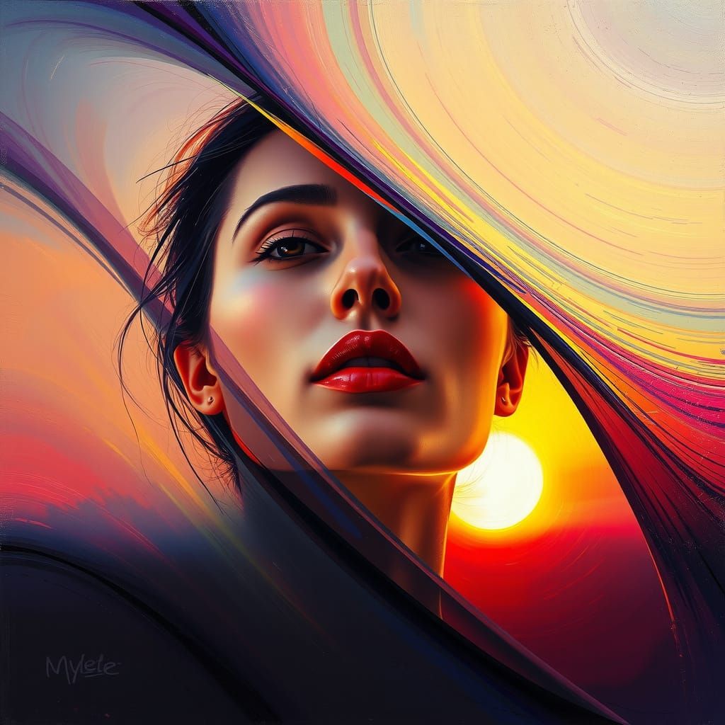 Rainbow Woman in Op Art Style with Impasto Textures