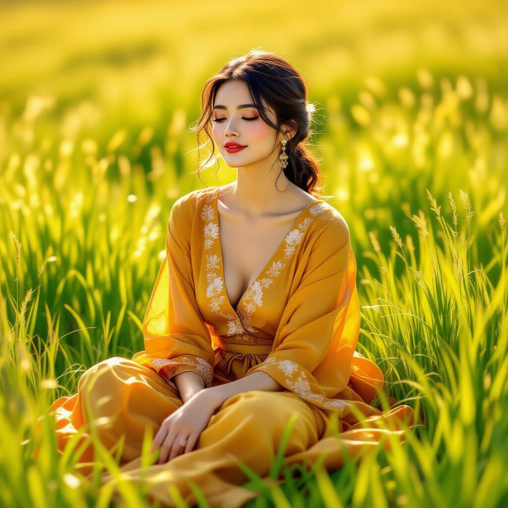 Woman Basking in Sunlight, Impressionist Style