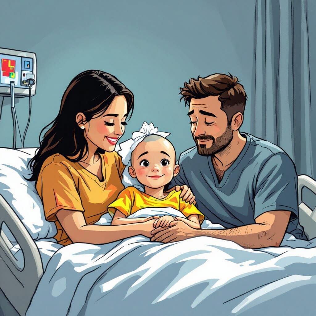Emotional Family Portrait in Cartoon Drawing Style