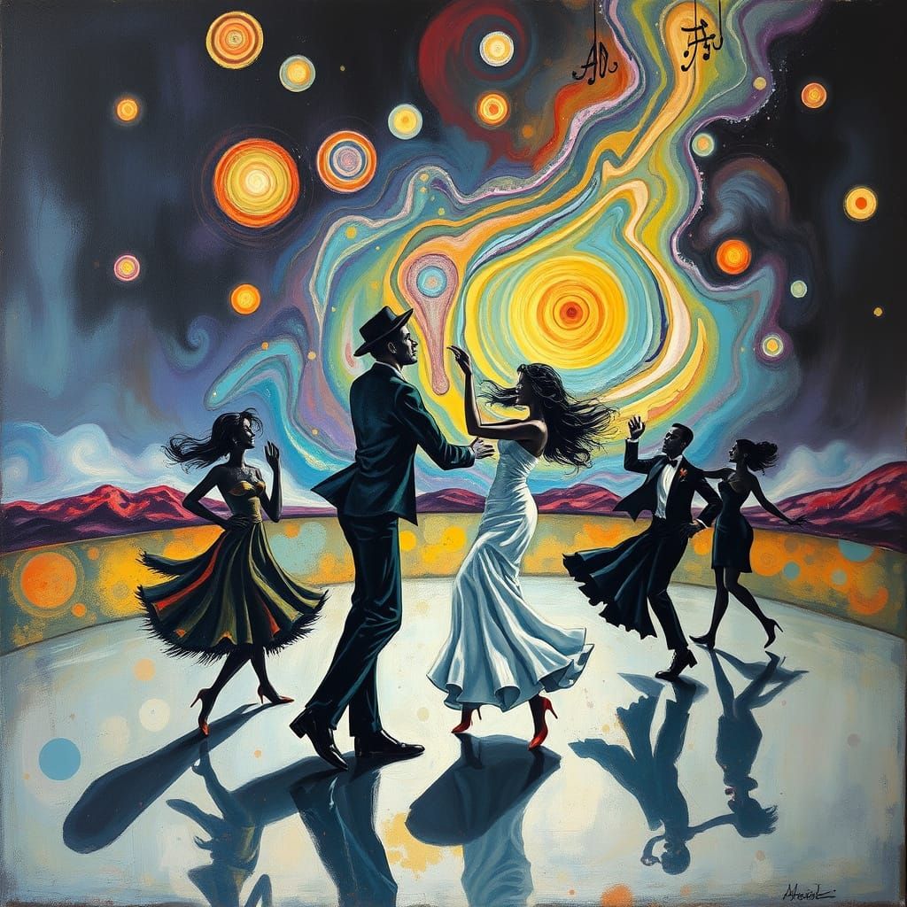 Surreal Dance in Boogie Wonderland as Melting Oil Painting