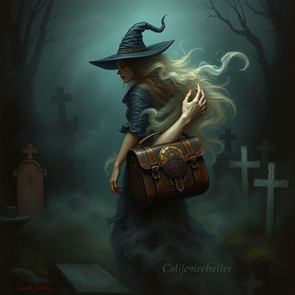 Ethereal Witch Confronts Darkness in Haunted Cemetery