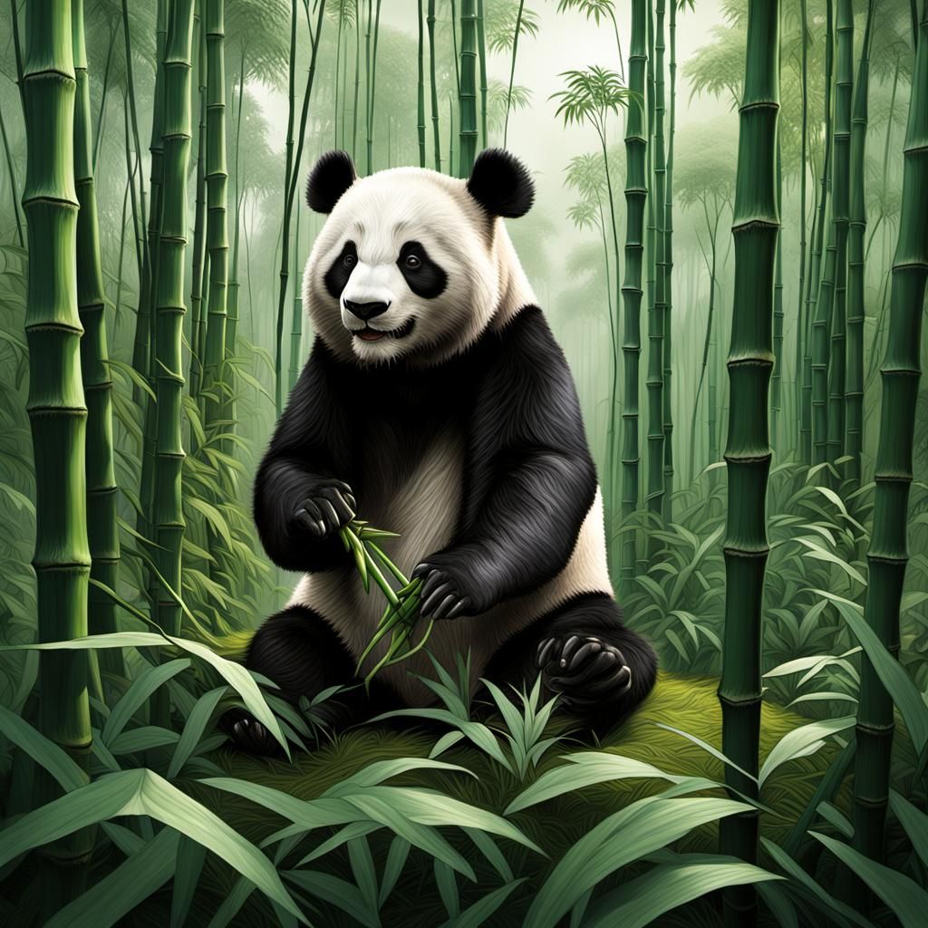 Panda in Bamboo Forest: Digital Matte Painting