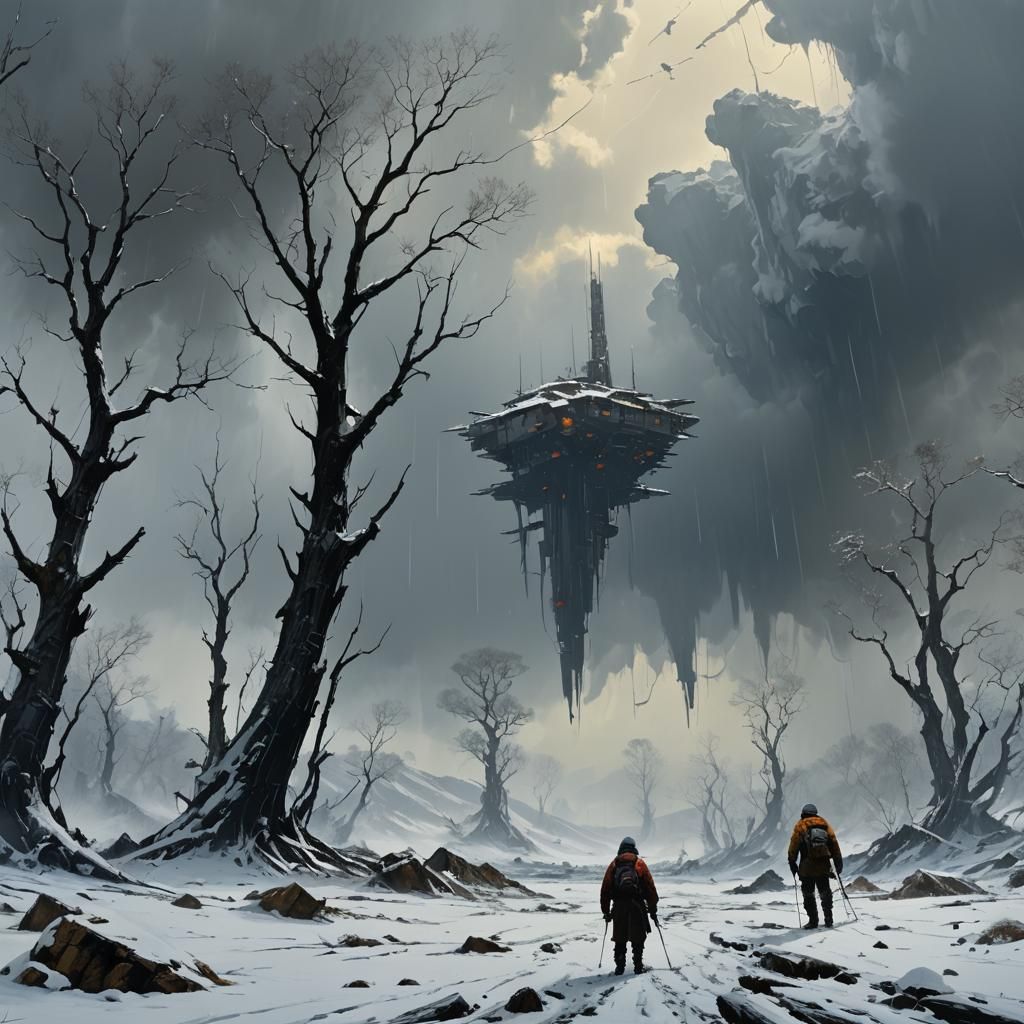 Wind Creatures Dance in Desolate Surrealist Landscape