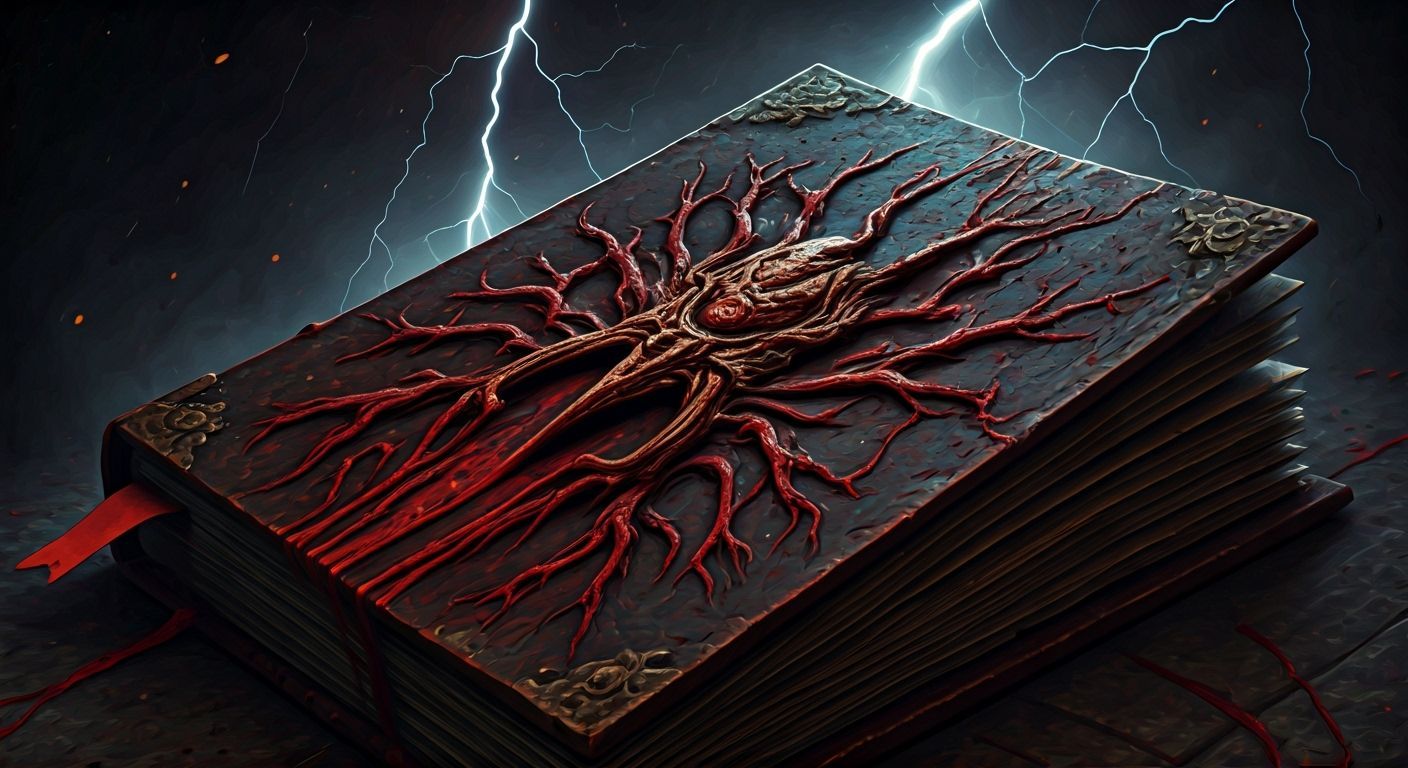Ominous Book of Evil Intentions in Action Painting Style